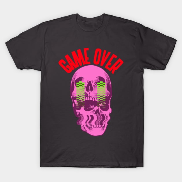 Game Over Glitch Skull T-Shirt by Tip Top Tee's